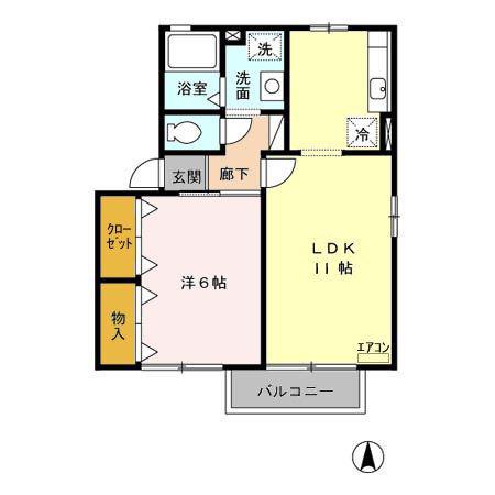 高崎グリーンハイツ V A/B(1LDK/2階)の間取り写真