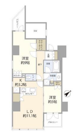 ブランズ市谷田町(2LDK/11階)の間取り写真