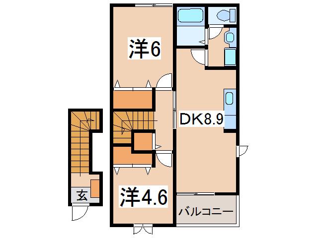ウエストリバ-ヒルズ(2LDK/2階)の間取り写真