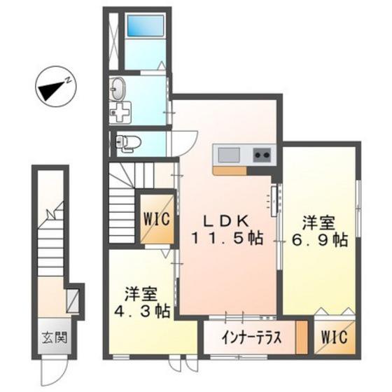 フィオーレ(2LDK/2階)の間取り写真