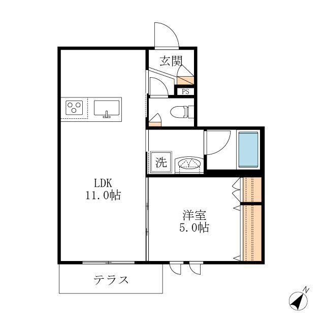 セレニティー本山(1LDK/1階)の間取り写真