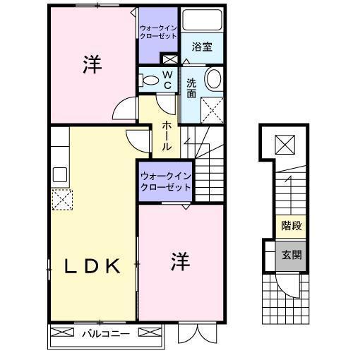 ラ フォンテーヌA(2LDK/2階)の間取り写真