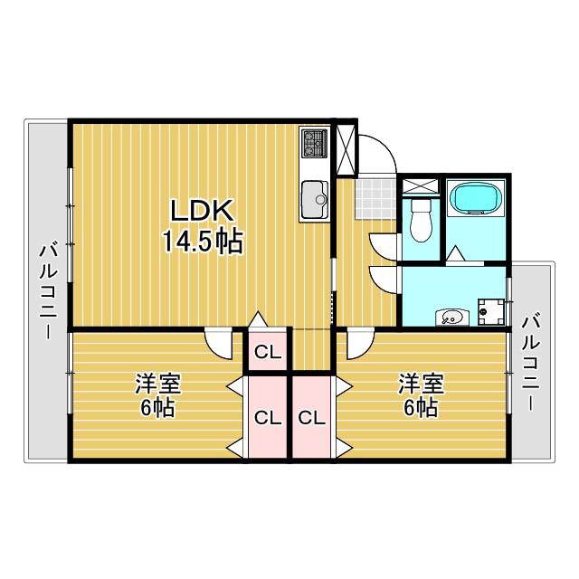 クイーン・ビーマンション(2LDK/1階)の間取り写真