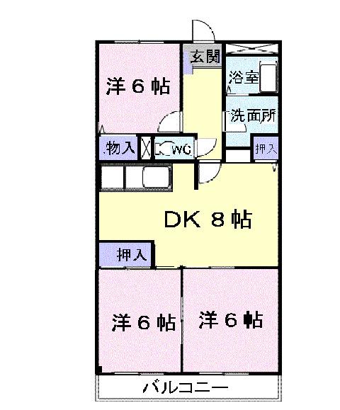 シャルム西之山(3DK/3階)の間取り写真