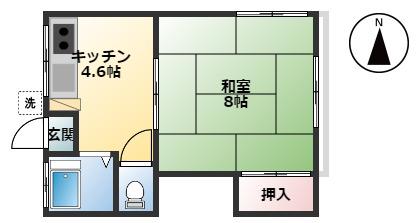 伊原ハイツ(1DK/1階)の間取り写真