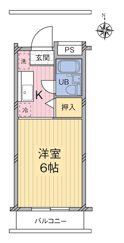 ミーティア由木(ワンルーム/2階)の間取り写真