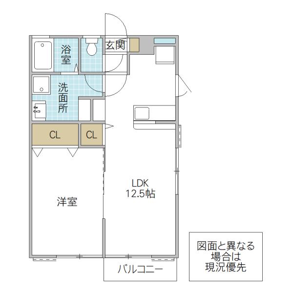 PROVENCE千波湖 B棟(1LDK/1階)の間取り写真