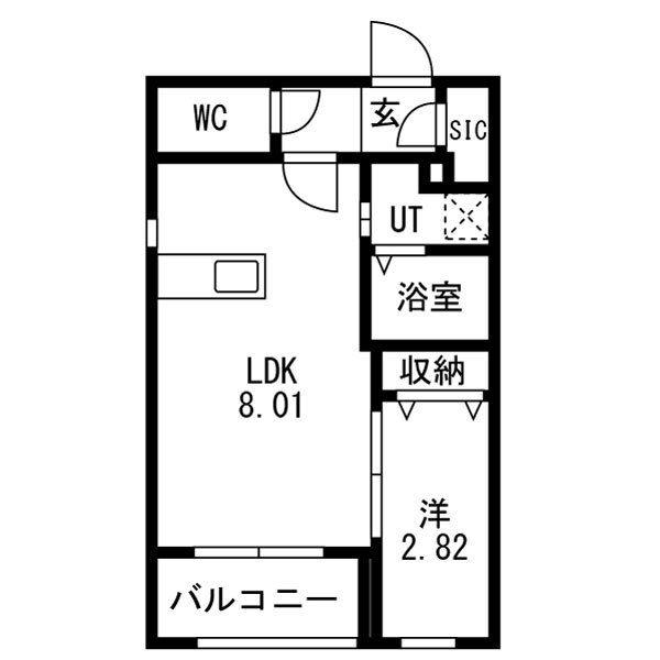 ソルヴェール馬出(1LDK/4階)の間取り写真