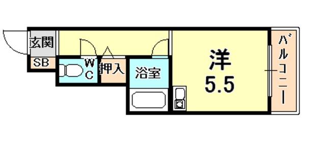 ブランシュ甲東園(ワンルーム/2階)の間取り写真