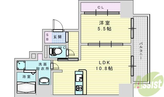 インザグレイス東三国(1LDK/8階)の間取り写真