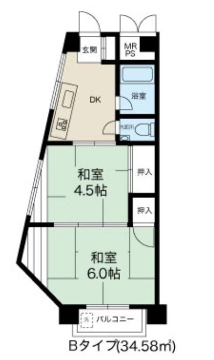 第2マンション北(2DK/2階)の間取り写真
