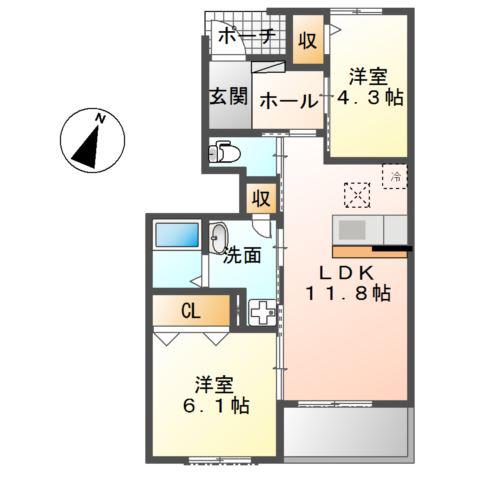 ルプラC(2LDK/1階)の間取り写真