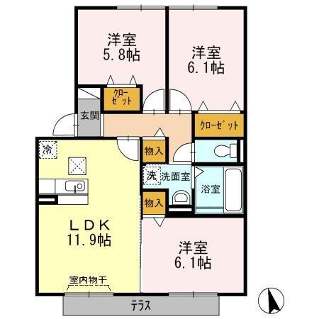 ロイヤルガーデン なでしこ館 D(3LDK/1階)の間取り写真