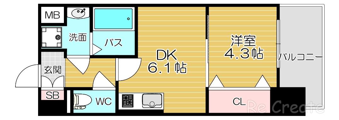 メイクス天王寺南(1DK/8階)の間取り写真