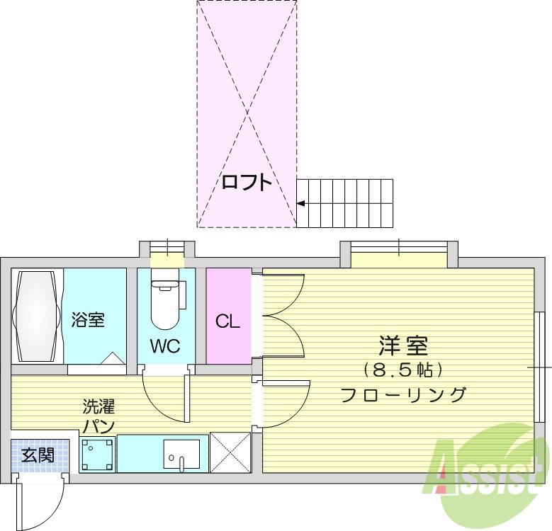 ホワイトキャッスル一本杉Ⅲ(1K/2階)の間取り写真