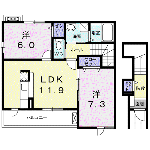 サニーガーデンC(2LDK/2階)の間取り写真