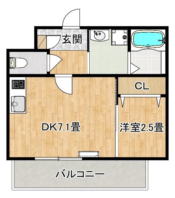大浜北町シーエムシズ(1DK/2階)の間取り写真