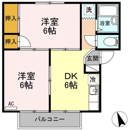 ヴィレッジ生田(2DK/2階)の間取り写真