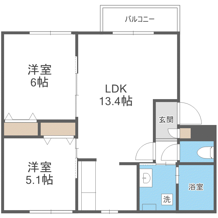 厚別中央3-2MS(2LDK/2階)の間取り写真