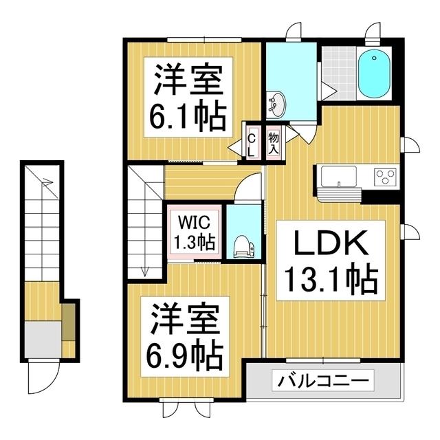 ウィズライフ C棟(2LDK/2階)の間取り写真