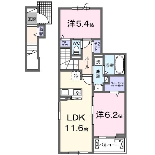 グリュック(2LDK/2階)の間取り写真