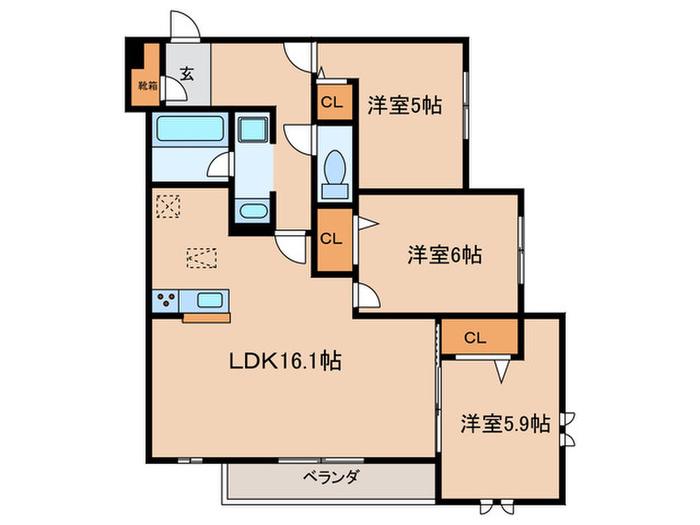 D-ROOM分梅(3LDK/2階)の間取り写真