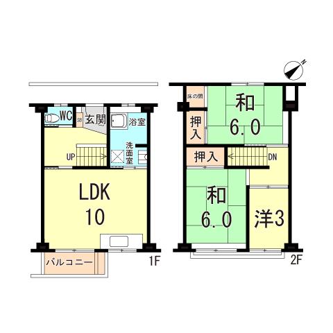 明舞第3団地11号棟(3LDK/3階)の間取り写真