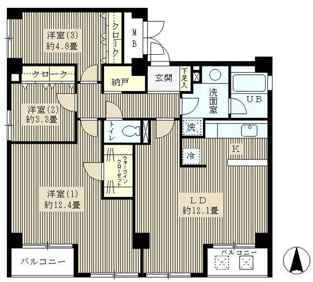 エステージ御殿山(3LDK/3階)の間取り写真
