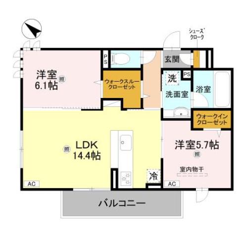 ブランノワール日根野(2LDK/2階)の間取り写真