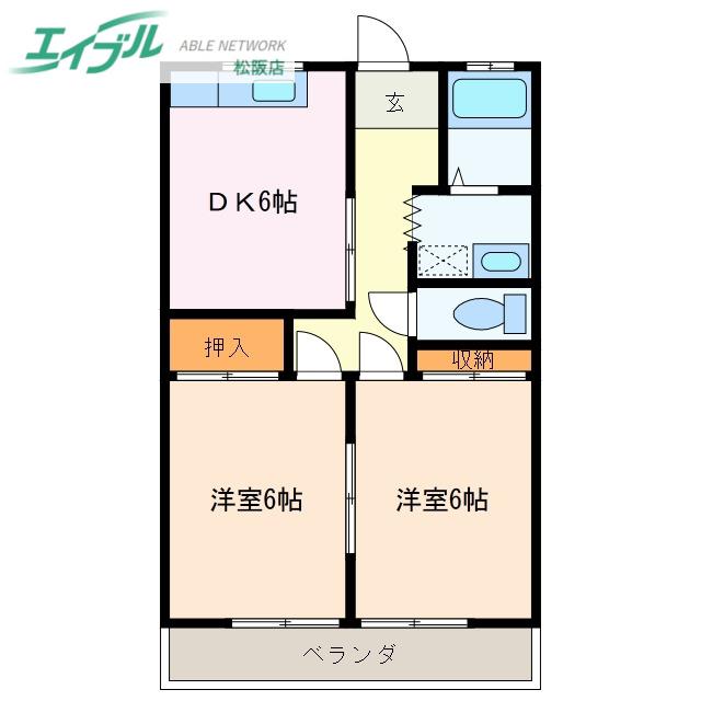 マンションあこう松阪(2DK/3階)の間取り写真
