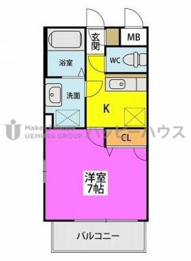 ピュアライフ二日市(1K/1階)の間取り写真
