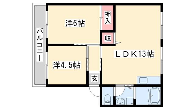 サンシティ平津A(2LDK/2階)の間取り写真