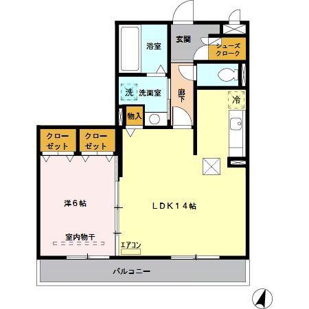 プリムローズI(1LDK/1階)の間取り写真