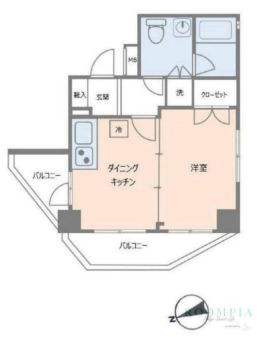 エスコートノヴェル用賀(1DK/4階)の間取り写真