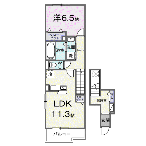 アッシャー(1LDK/2階)の間取り写真