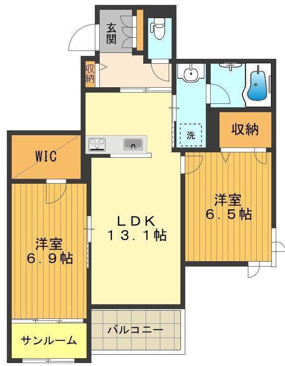 シャルム下田(2LDK/2階)の間取り写真