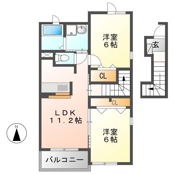コットン ハウス B(2LDK/2階)の間取り写真