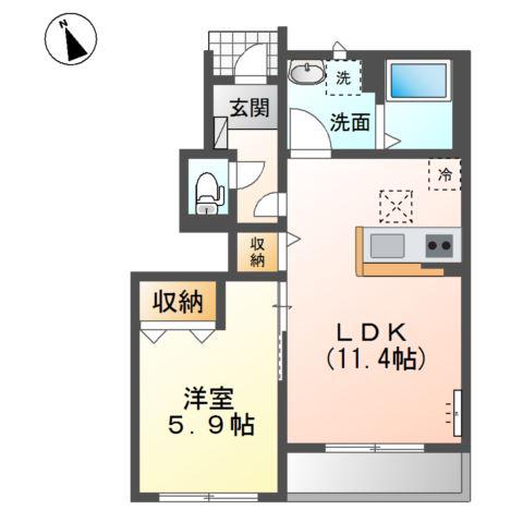 クレシアA(1LDK/1階)の間取り写真