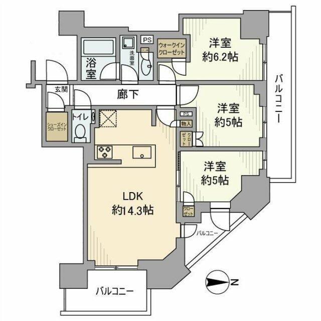 シティタワー国分寺ザ・ツイン イースト(3LDK/35階)の間取り写真