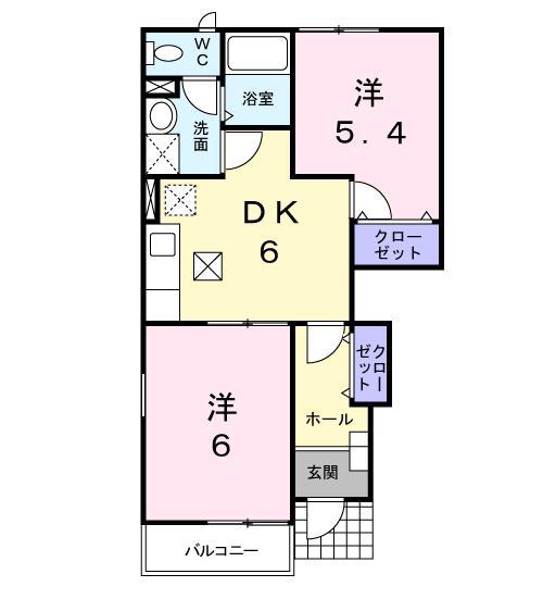 K-13A(2DK/1階)の間取り写真