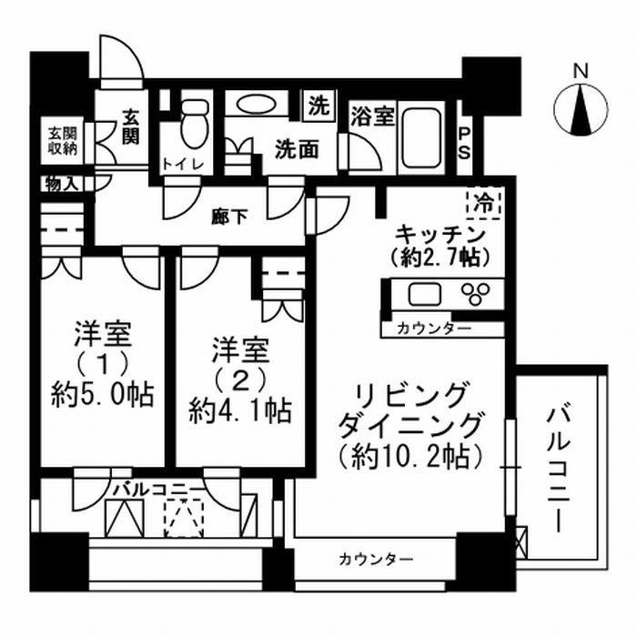 レジディア市ヶ谷(2LDK/6階)の間取り写真