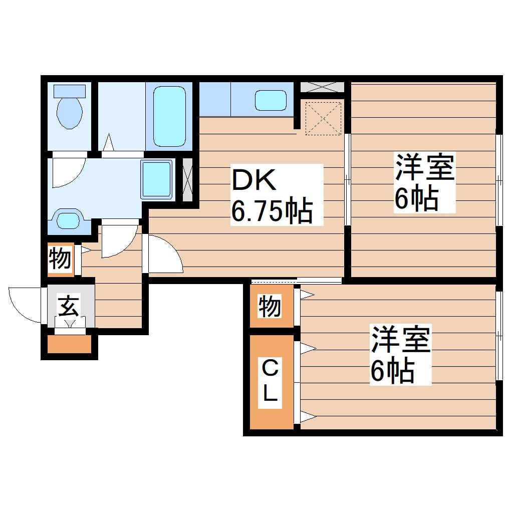 メゾンアンソレイユII(2DK/1階)の間取り写真