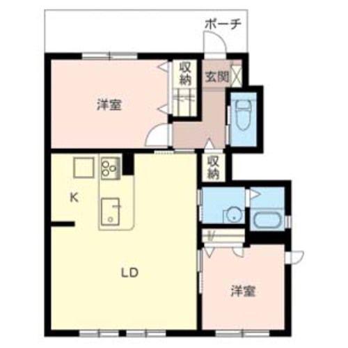 シャーメゾン神河B棟(2LDK/1階)の間取り写真