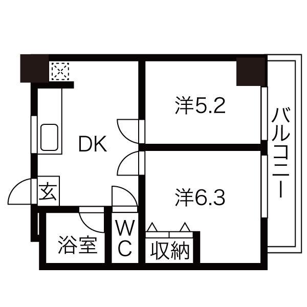向陽ビル(2DK/5階)の間取り写真