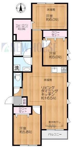 矢来町メゾン東棟(3LDK/2階)の間取り写真