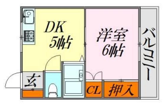 サンハイム西口(1DK/3階)の間取り写真