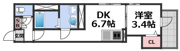 ハーモニーテラス平野西II(1DK/2階)の間取り写真