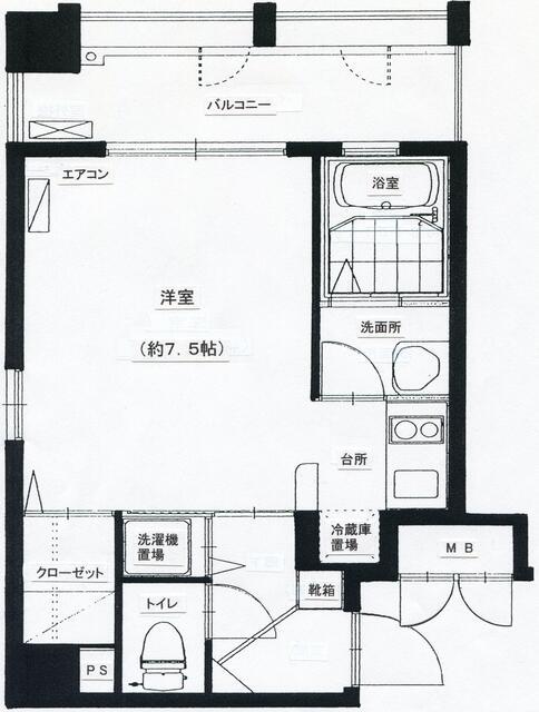 メルカパークコート(1K/4階)の間取り写真