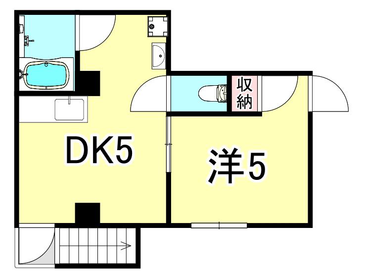 陸ビル(1DK/4階)の間取り写真
