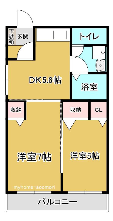 キャセロール青森II(2DK/2階)の間取り写真